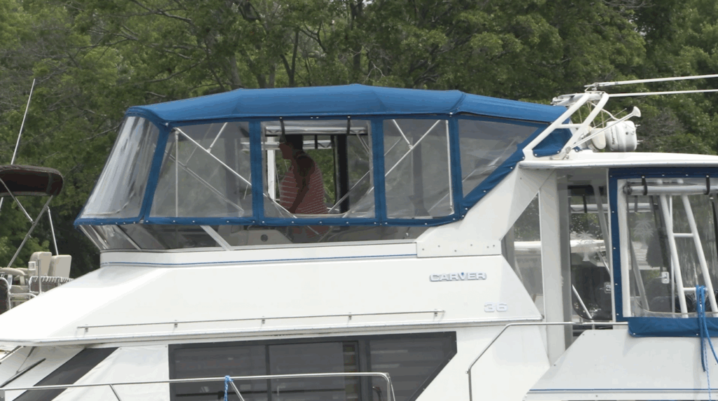 Barbara Eighmey docks her boat safely in Onondaga Lake Park.